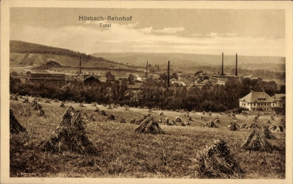 Postcard Hösbach in Lower Franconia Bavaria, train station, total view of the place