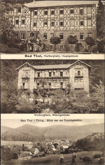 Postcard Thal Ruhla in the Wartburg district of Thuringia, Wartburgheim, main building, view from the stalactite cave