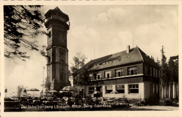 Ak Scheibenberg Erzg., Aussichtsturm, Unterkunftshaus