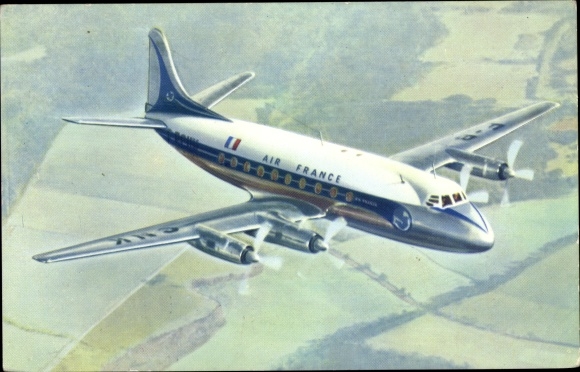 Postcard French passenger plane, Vickers Viscount, Air France