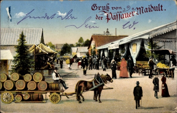 Postcard Passau in Lower Bavaria, Passau Dult, folk festival
