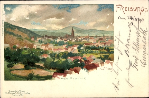 Artist Chromo-Litho Münch, C., Freiburg im Breisgau, total view from the Hebsack