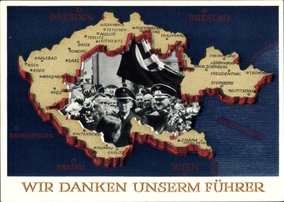 Postal stationery Postcard We thank our Führer, Sudetenland, Bohemia, Moravia, Hitler