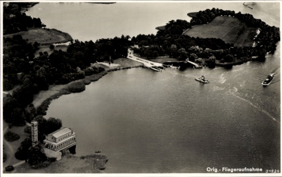 Postcard Potsdam-Sacrow, Church of the Redeemer, aerial photograph