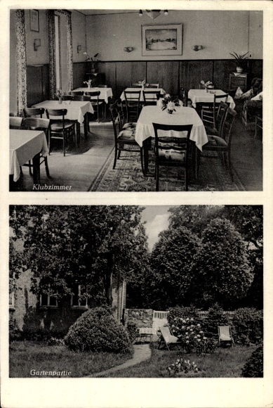 Postcard Marxen in Lower Saxony, Menks guest house, garden, club room