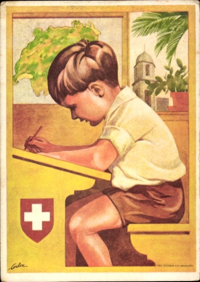 KP artystyczna na papierze listowym, Dzień Federalny Szwajcarii 1930, uczeń szkoły
