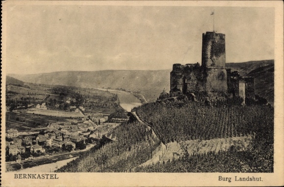 Ak Bernkastel Kues aan de Moezel, kasteel Landshut, wijngaarden, Moezel, Bernkastel