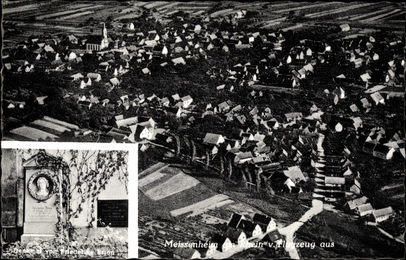 PC Meissenheim am Rhein, aerial photograph, overall view, monument Friederike Brion
