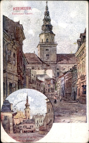 Ak Kroměříž Kremsier Region Zlin,  Verlorene Gasse, St. Marien-Kirche