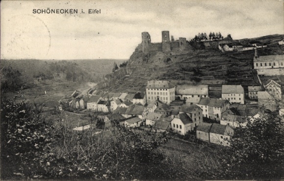 Ak Schönecken in der Eifel, Teilansicht, Burg