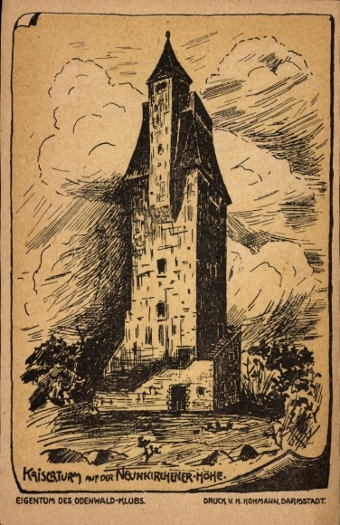 Künstler Ak Gadernheim Lautertal im Odenwald, Neunkircher Höhe, Kaiserturm