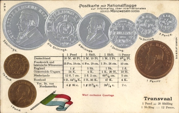 Präge Ak Transvaal Südafrika, Nationalflagge, Münzen, Währung