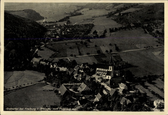 Ak Glottertal im Schwarzwald, Luftaufnahme von Glottertal, Gasthaus Hirschen, ländliche Umgebung