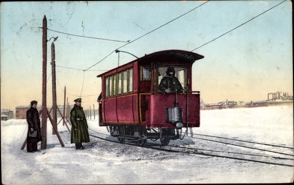 Postcard Sankt Petersburg Russia, Electric tram across the Neva