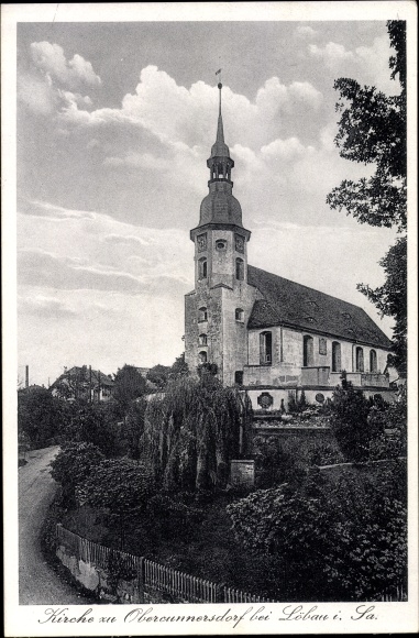 Ansichtkaart Obercunnersdorf Kottmar in Saksen, kerk