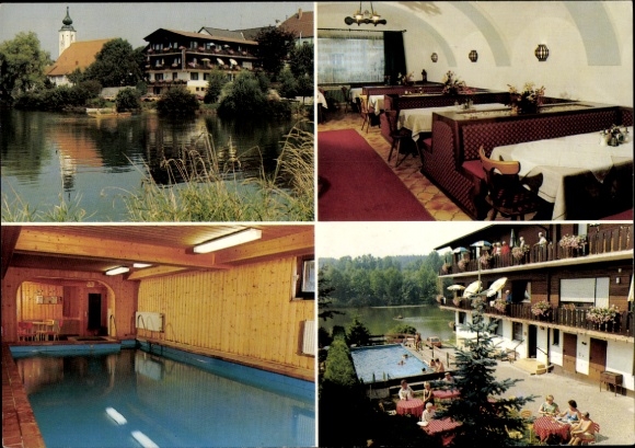 Ak Windorf an der Donau Neder-Beieren, Gasthof-Pension Goldener Anker, zwembad, terras