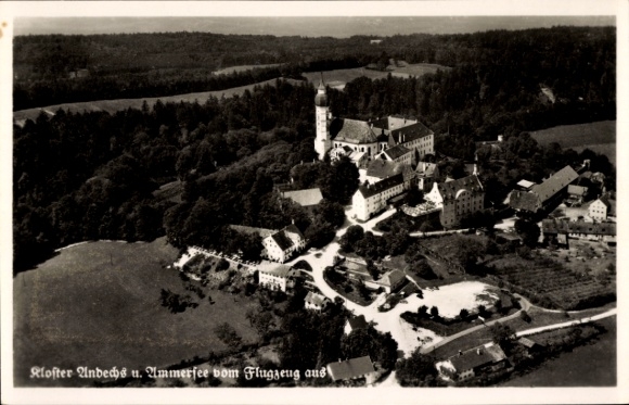 Postcard Andechs am Ammersee, Andechs Monastery, aerial photograph