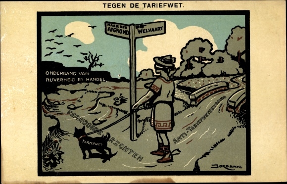 Artist Postcard Jordaan, Against the Tariff Act, Prosperity, Towards the Abyss