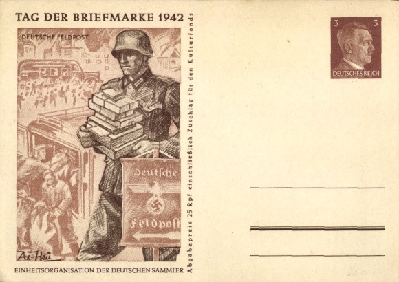 Ganzsachen Künstler Ak Axster Heudtlaß, Tag der Briefmarke 1942, Deutsche Feldpost