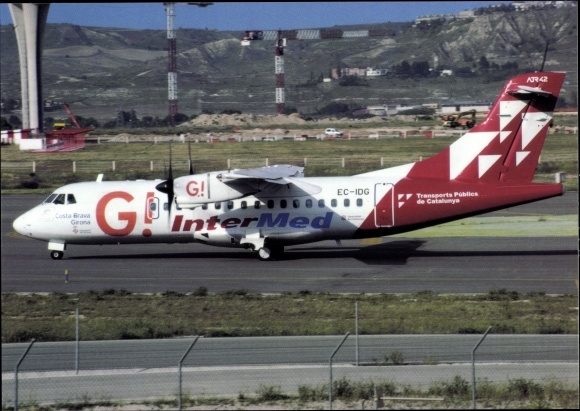 Postcard Spanish passenger plane, InterMed, ATR 42, EC IDG