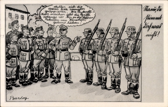 Künstler Ak Barlog, Rekruten lernen von Unteroffizieren, Wehrmacht, Humor
