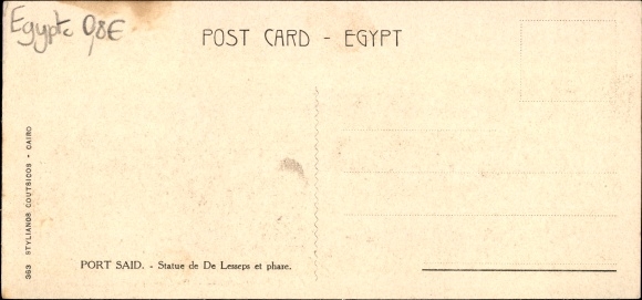 Postcard Port Said Egypt, Statue of De Lesseps and the light house