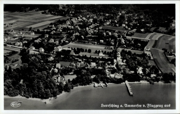 Postcard Herrsching am Ammersee, aerial photograph