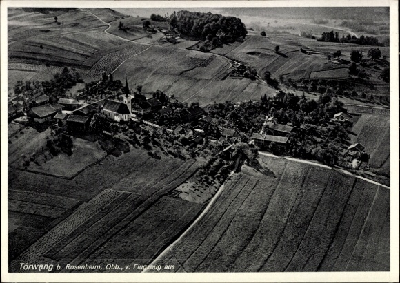 Postcard Törwang Samerberg in Upper Bavaria, aerial view of Törwang, rural landscape, apartments, holiday homes