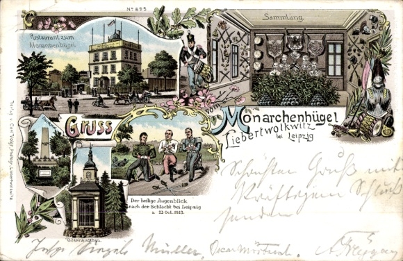 Litho Liebertwolkwitz Leipzig in Sachsen, Restaurant zum Monarchenhügel, Sammlung, Denkmal
