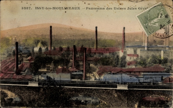 Ak Issy les Moulineaux Hauts de Seine, Panorama des Usines Jules Gével