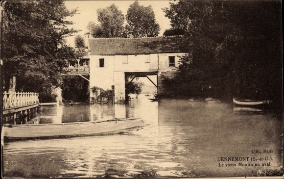 Postcard Follaineville Dennemont Yvelines, The old mill downstream, Alte Wassermühle