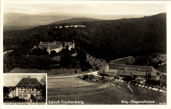 Postcard Weigenheim in Middle Franconia, Frankenberg Castle, aerial photograph, Frankenberg economy