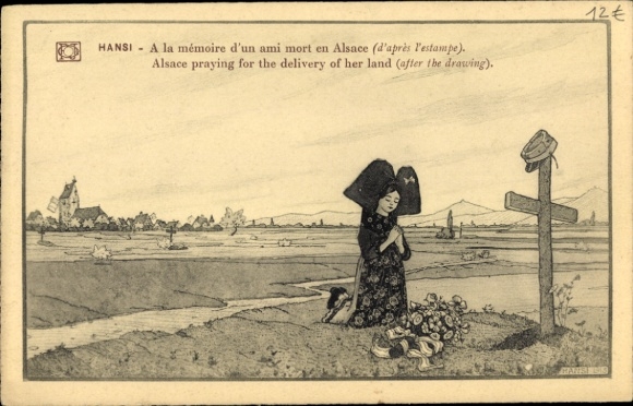 Artists Postcard Hansi, Jean Jacques Waltz, A la memoire d'un ami mort en Alsace