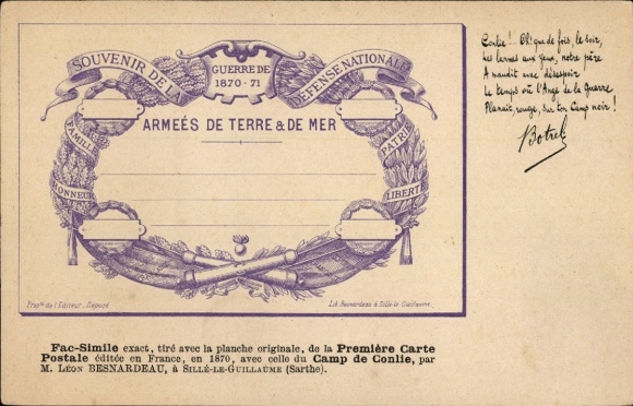 CPA Guerre de 1870, Defense Nationale, Armies de Terre & de Mer