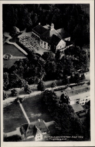 Postcard Bad Tölz in Upper Bavaria, Kurhausgaststätten Bad Tölz from the plane