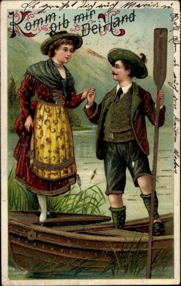 Embossed Chromo-Litho Traditional Costumes Austria, Come give me your hand