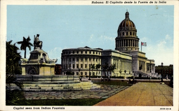 Postcard Havana Habana Cuba, El Capitolio, Fuente de la India, statue,