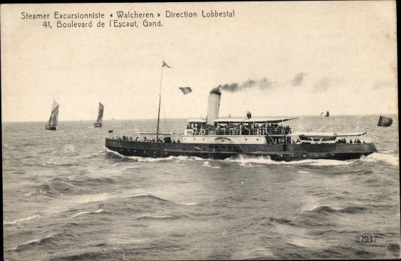 Postcard excursion steamboat Walcheren, Lobbestal management