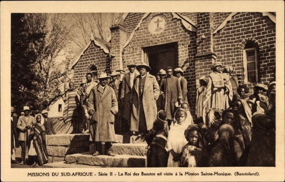 Postcard Missions du Sud Afrique, The King of the Basutos visiting the Saint Monica Mission, Basutoland