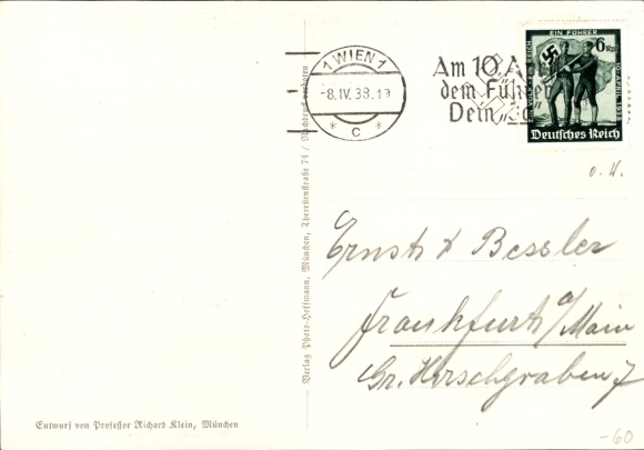 Artist Postcard Klein, One People, One Reich, One Leader, Anschluss of Austria 1938, Greater Germany
