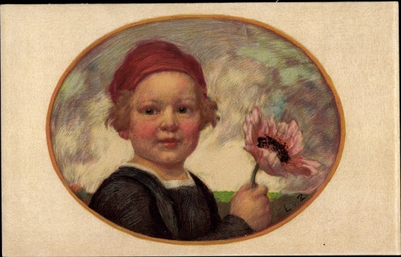Artist PC Zumbusch, Ludwig von, Bavarian flower day 1913, boy with poppies