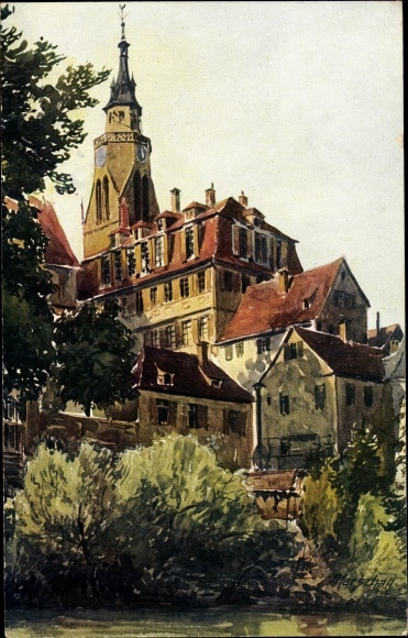 Artist Postcard Marschall, Tübingen am Neckar, old auditorium
