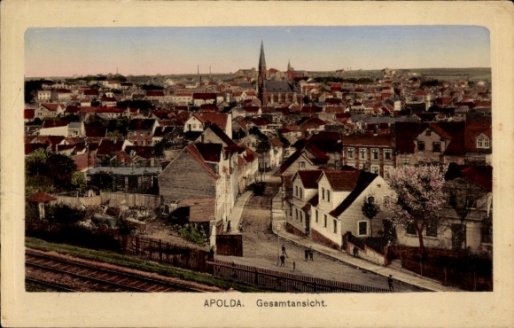 Postcard Apolda in Thuringia, general view of the city, houses, church tower