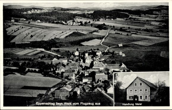 Ansichtkaart Eppenschlag Beierse Woud Neder-Beieren, luchtfoto, plot van Heinrich Maier