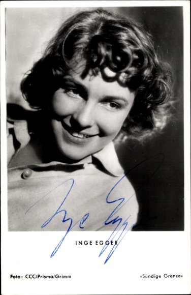 Postcard actress Inge Egger, sinful border, portrait, autograph