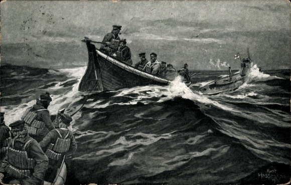Postcard Sea Rescue, Lifeboat, Imperial Navy