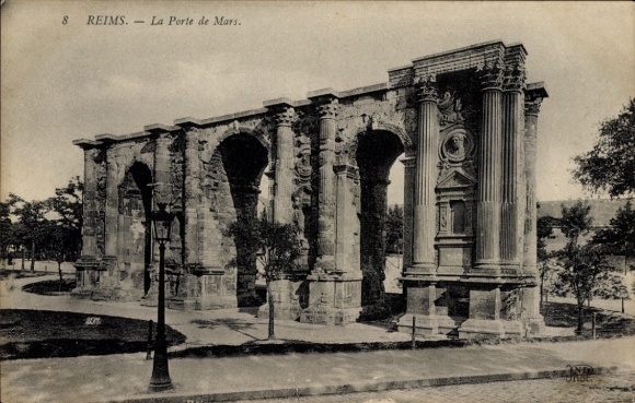 Ak Reims Marne,  La Porte de Mars,  Ruinen, Säulen, keine Persönlichkeiten