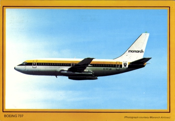 Postcard passenger aircraft Monarch Airlines, Boeing 737