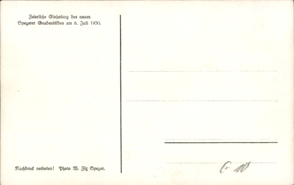 Postcard Solemn collection of the new Speyer image of grace on 6 July 1930