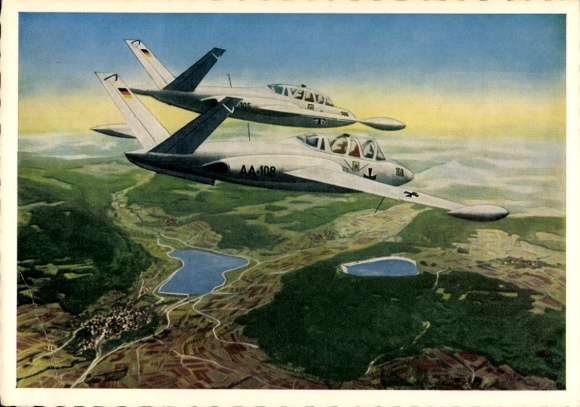 Postcard jet trainer Fouga Magister AA-108 and AA-105, Bundeswehr